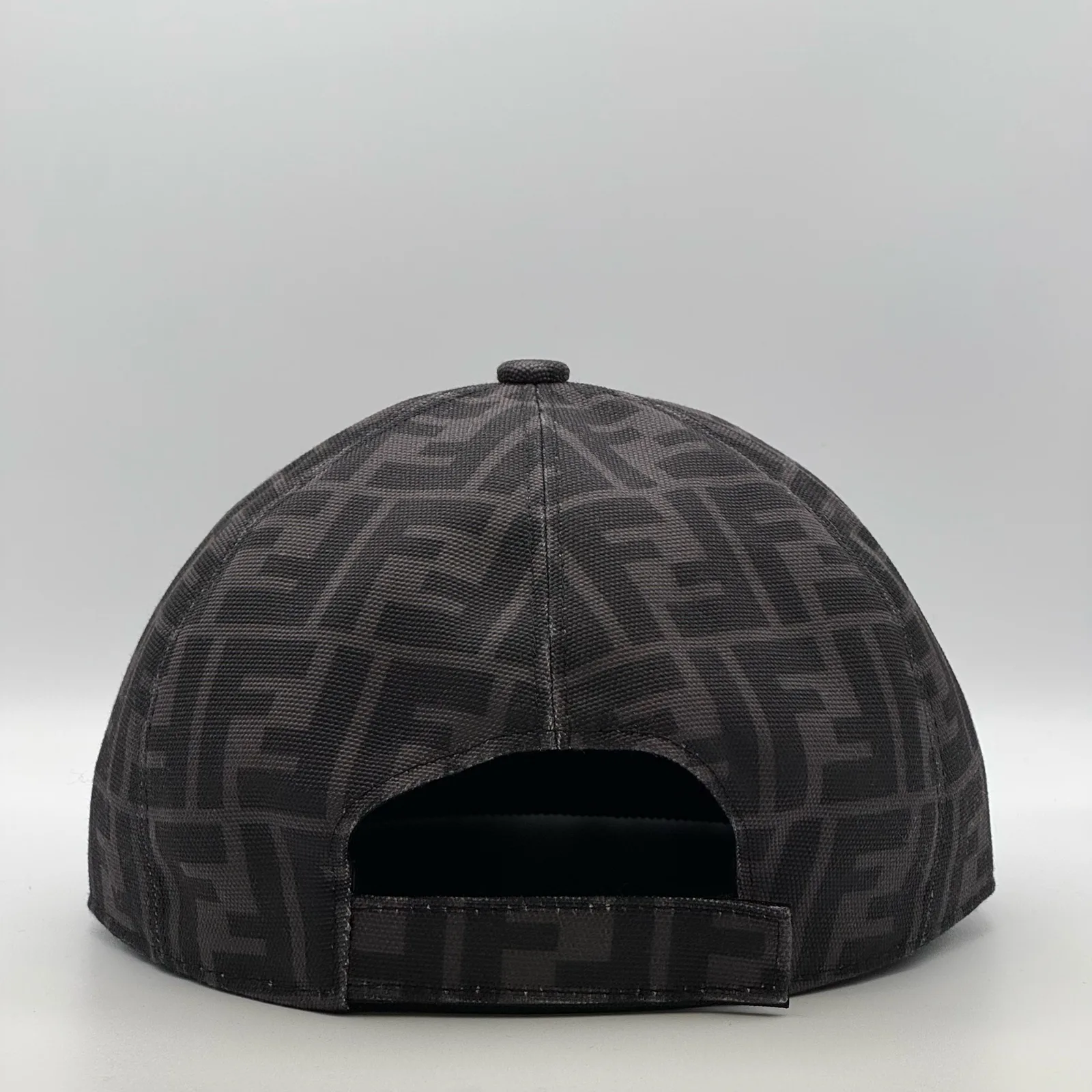 Dark grey Fendi FF cap, back view showing the open adjuster.