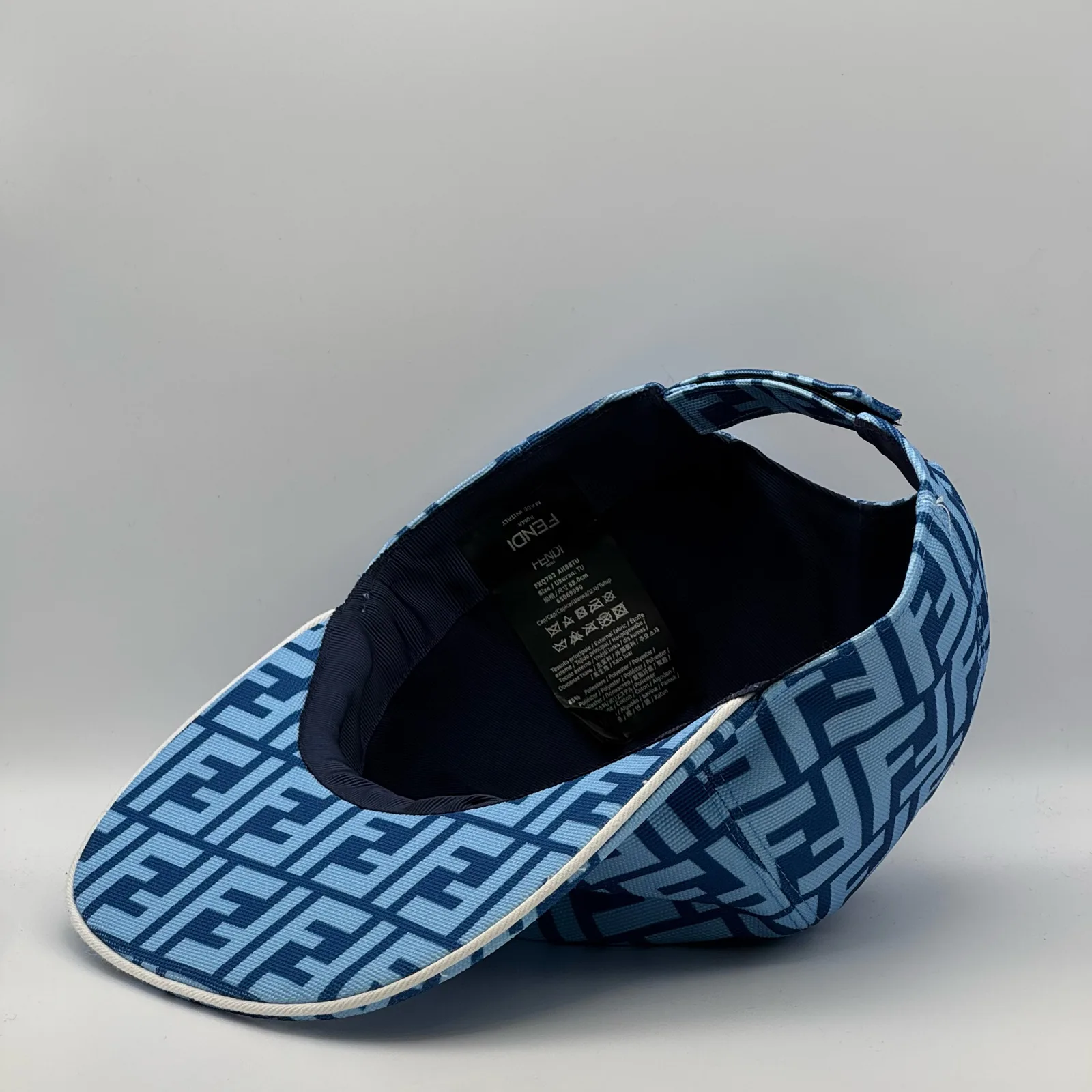 Interior of the light blue FF cap, looking down into the crown.