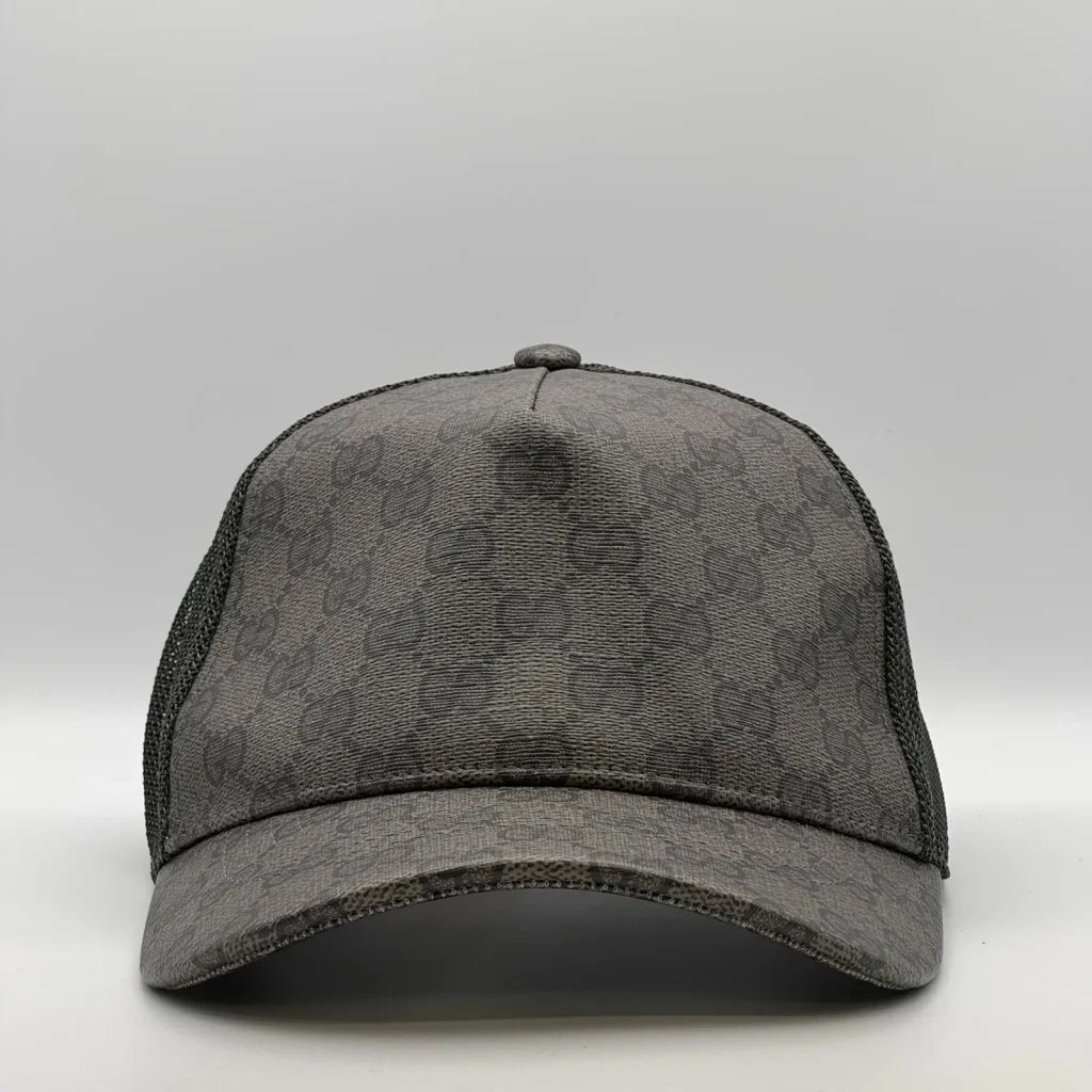 Grey GG canvas trucker cap, front view